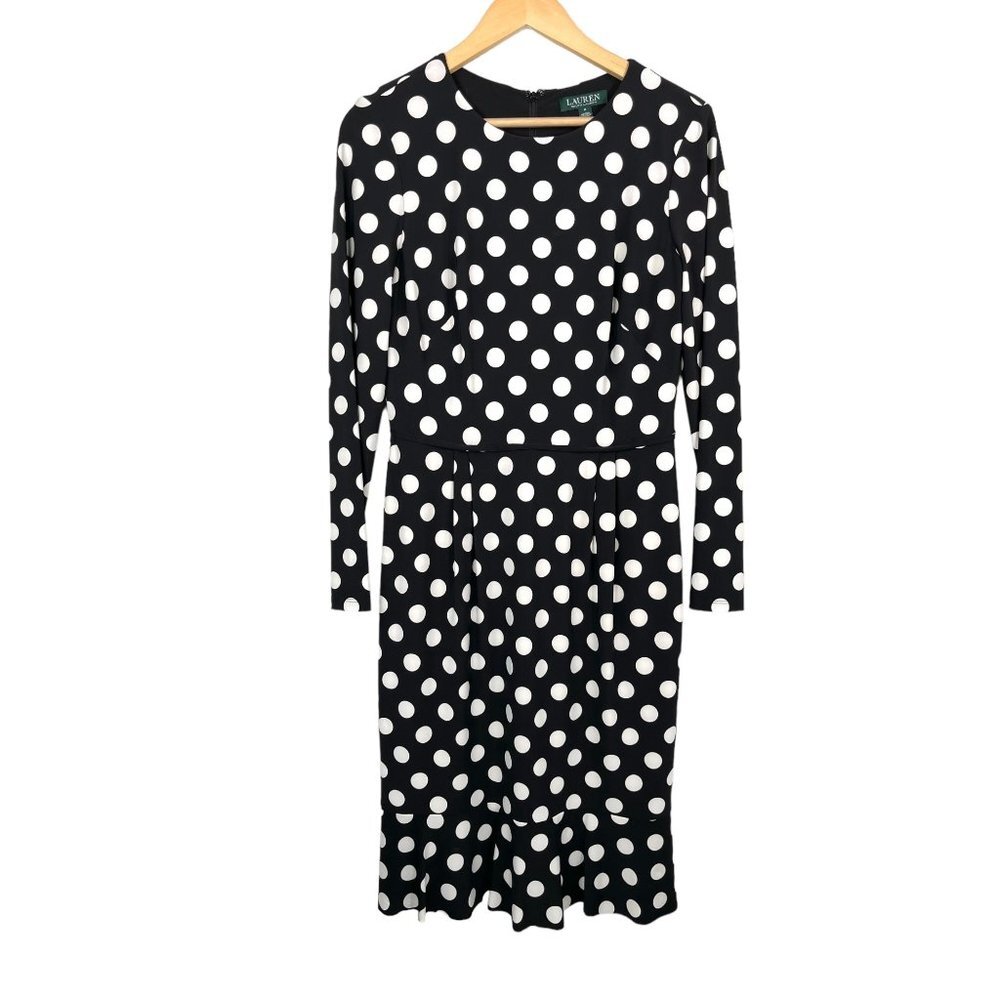 Lauren Ralph Lauren Polka dot ruffle midi retro dress sz 8